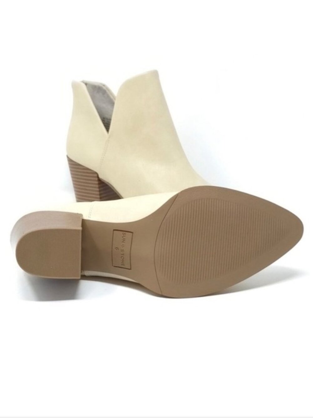 New Sun + Stone Eliza Ecru Faux Leather Almond Toe Ankle Boots Women’s 8M - Picture 3 of 11